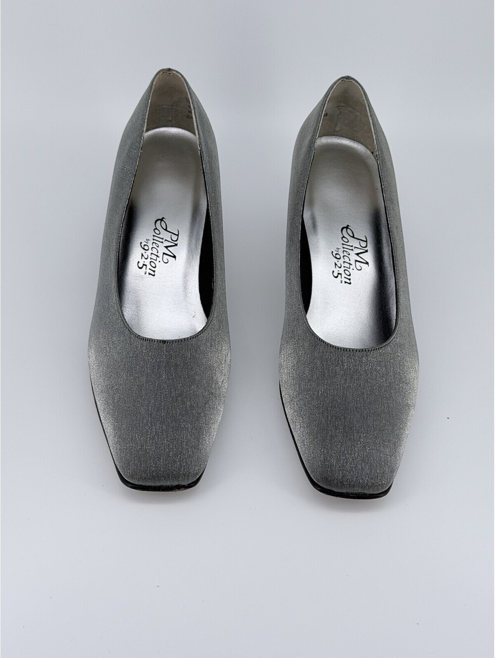 Vintage PM Collection by 9.2.5 Women’s Silver Satin Pumps Heels Square Toe